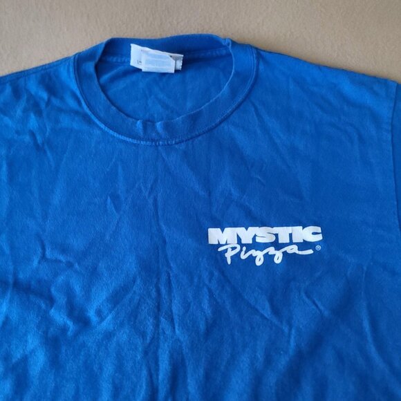 Vtg Mystic Pizza Graphic T Shirt  A Slice of Heaven with Wings Sz M Blue Cotton - Picture 3 of 8